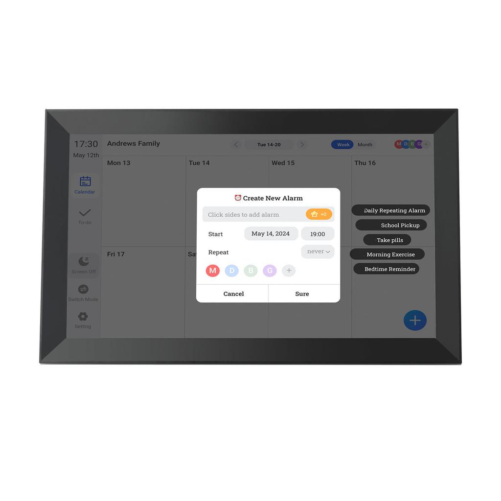 Smart Digital Calendar Chore Chart 15.6in Interactive Touchscreen WiFi Family Planner for Desk Wall with APP Control