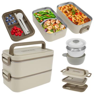 2 Tier Meal Box 2L Stackable Stainless Steel Lunch Box for Adults Kid School Office Microwavable Portable Food Storage Container