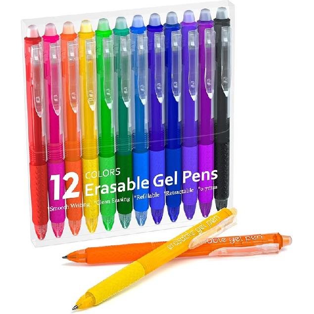 Erasable Gel Pens, 15 Colors Retractable Fine Point Erasable Pens Clicker, Assorted Color Inks, Make Mistakes Disappear for Drawing Writing Planner 12 Colors Erasable Pens