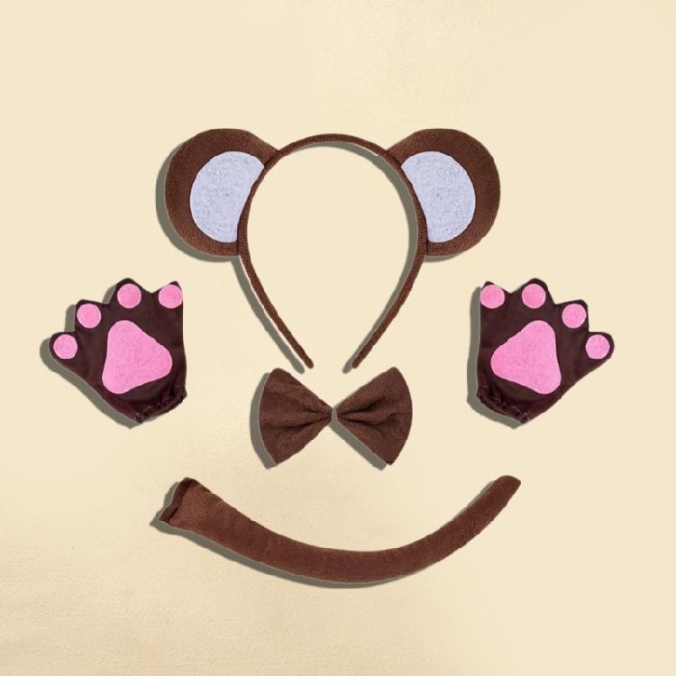 Halloween Monkey Costume Accessories Include Monkey Ear Headband Monkey Tail Bowtie Glove Skirt for Kid Boy Girl Cosplay