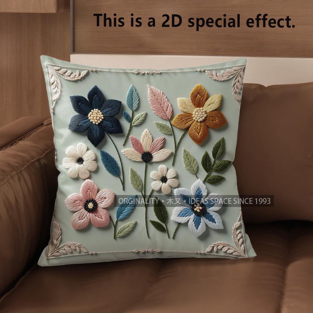 

2D Floral Embroidered Pattern Decorative Pillow Covers Pattern Cushion Cover Suitable For Sofa Bedroom Car Pillow Cover 40x40cm