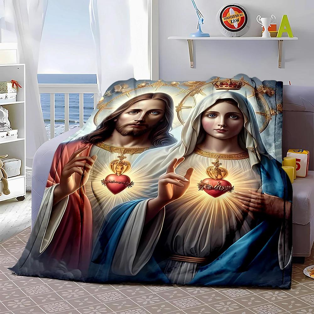 3D Warm Virgin Mary Pray Blanket,Soft Throw Blanket for Home Bedroom Bed Sofa Picnic Travel Office Rest Cover Blanket Kid‘s Gift