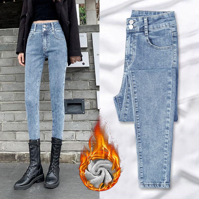 Women s High Waist Plus Velvet Skinny Jeans - Autumn/Winter Warm Elastic Pencil Pants 29