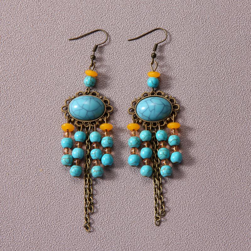 

Богемные серьги с кисточками из бирюзы - Этнический ретро тибетский подвесной стиль