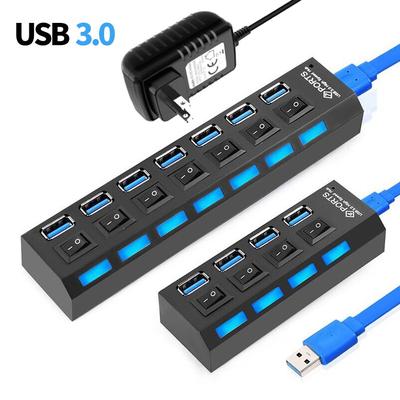 USB centrmezgls 3.0 5Gbps liela ātruma 4/7 portu centrmezgla sadalītājs ar IESLĒGŠANAS/IZSLĒGŠANAS slēdzi Vairāku barošanas adapteru Ātrgaitas centrmezgls datora klēpjdatoram