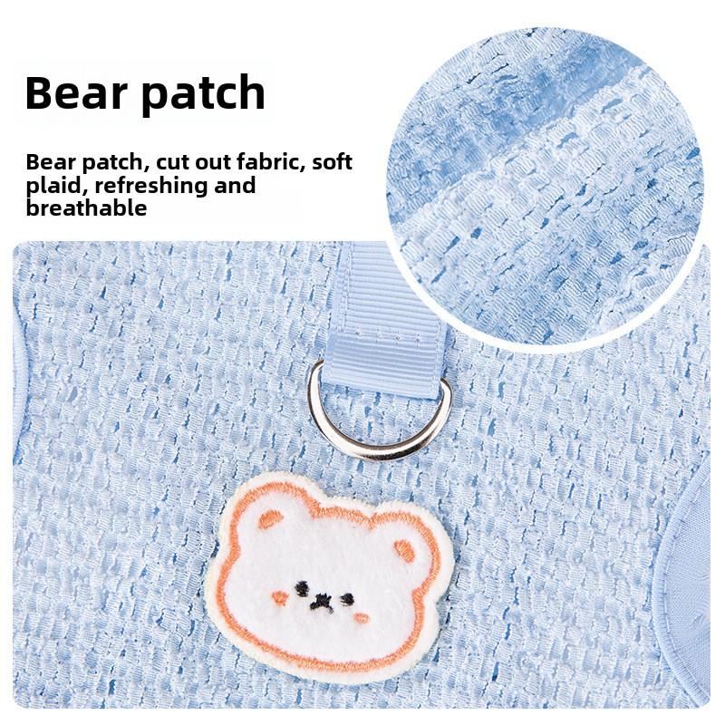 Spring and Summer Dog Cute Cartoon Hollow Breathable Bear Sticker Traction Vest Cat Two Feet Pet Dog Clothes