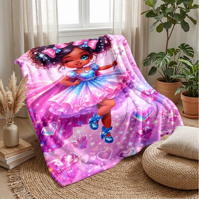 Magical Princess In Sparkling Dress Theme Blanket Lightweight Warm Flannel Blanket Decorative Throw Blanket for Home Decoration