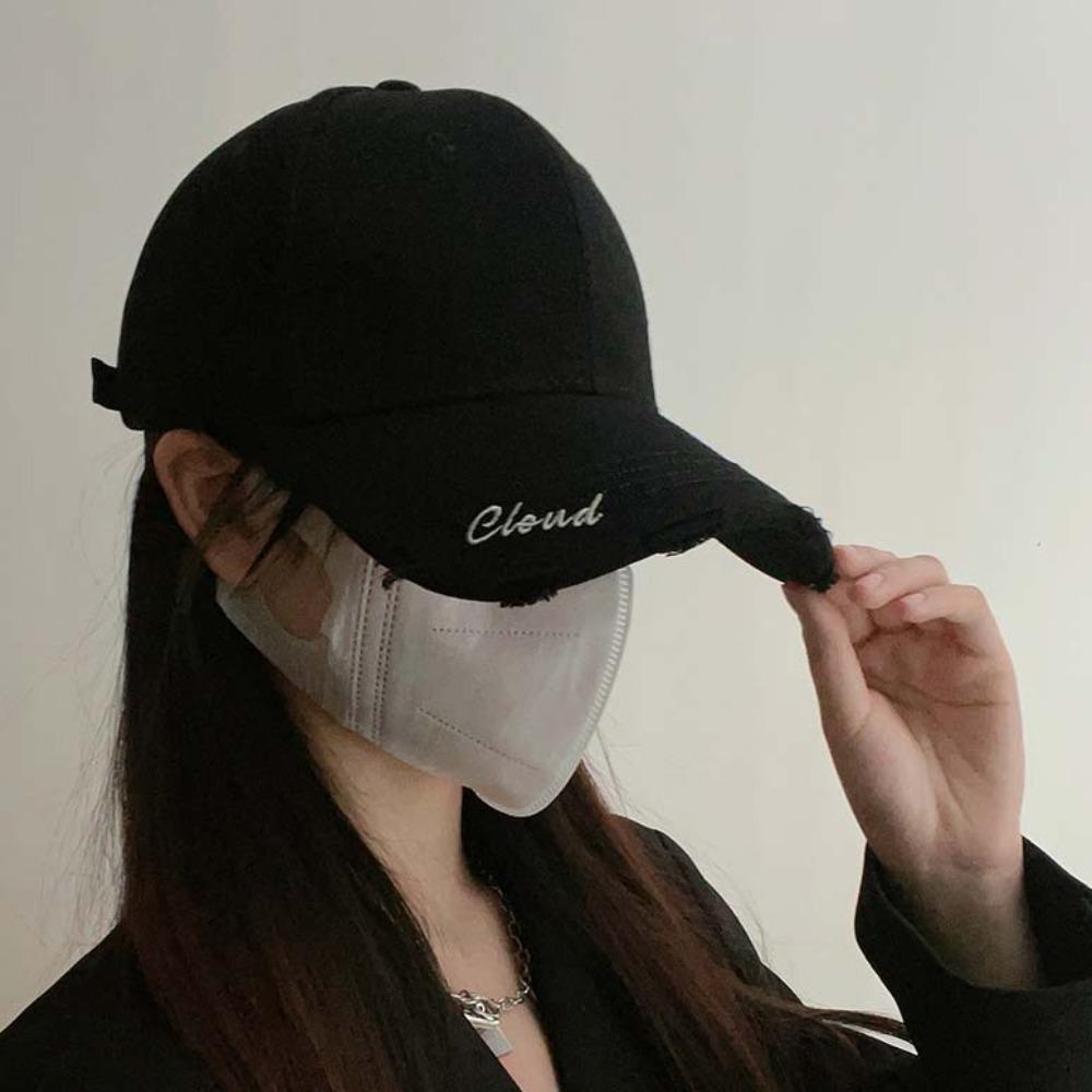 Soft Tattered Peaked Cap Cotton Sunscreen Hat Fashion Embroidered Baseball Cap  Party