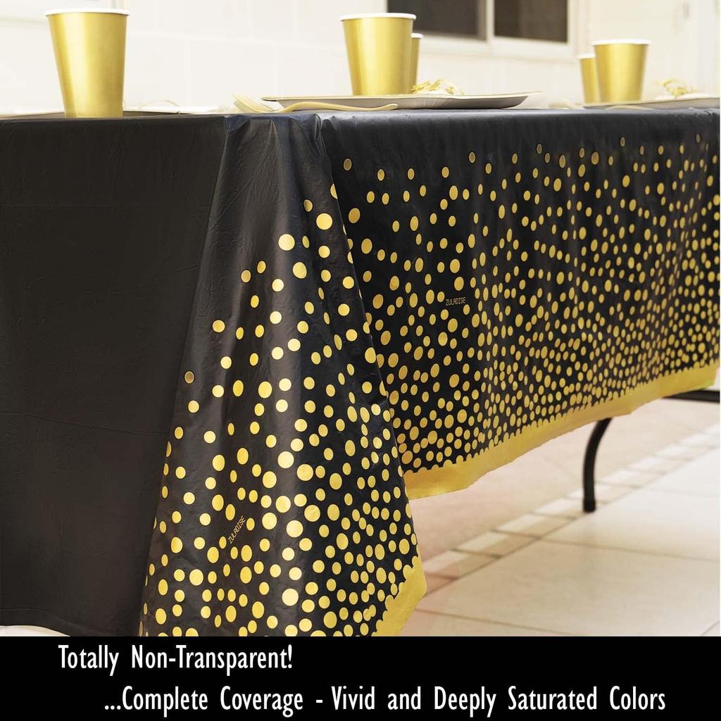 2 Pack Premium Black and Gold Plastic Tablecloths – Thick, Durable, Reble Table Covers (54 x 108 in) – Disposable Party Tablecloths for Birthday,