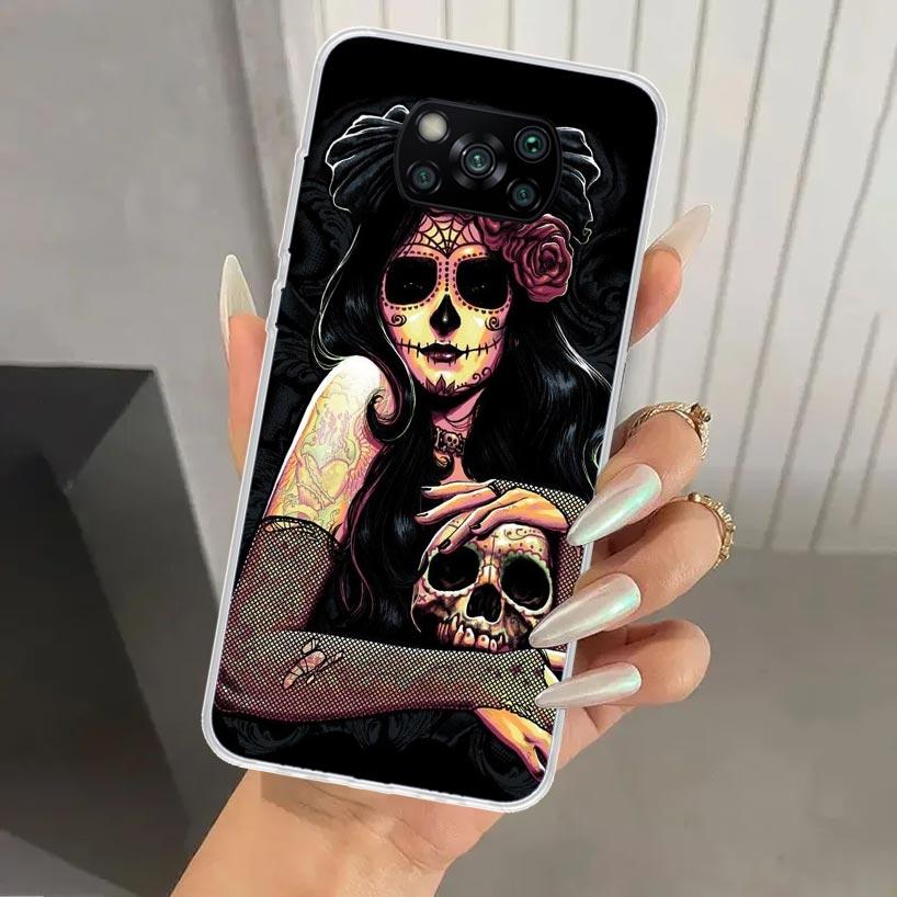 

Catrina Beautiful Rose Girl Skull Phone Case for Xiaomi Poco X5 X6 X7 Pro F7 Ultra M7 Redmi 15 15C 13 13C 12 12C 10 10A 10C 9 9A Xiaomi Poco X5