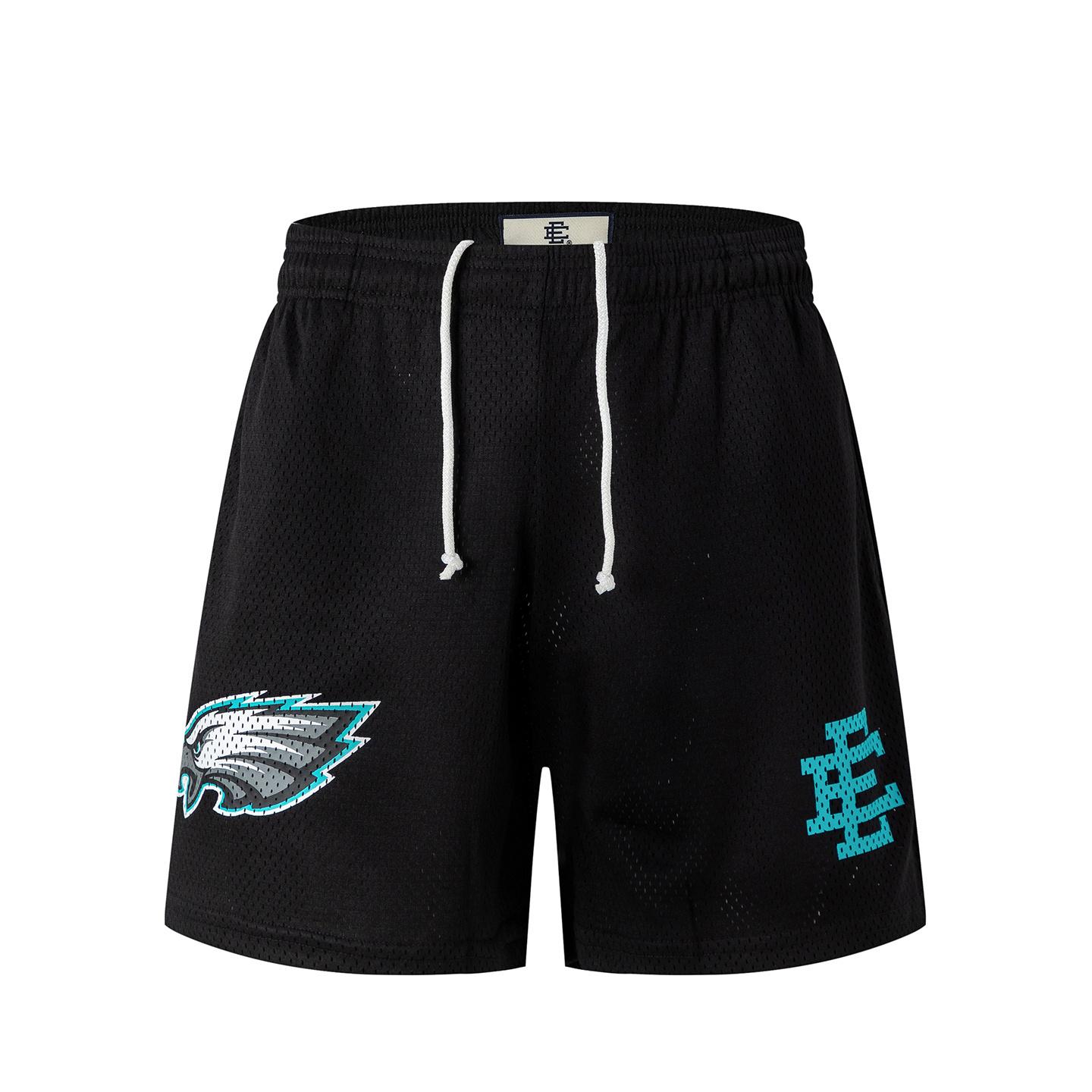 EES-13 Men s Mesh Athletic Shorts, Black Philadelphia Eagles Print Breathable Summer Street Beach Board Shorts S