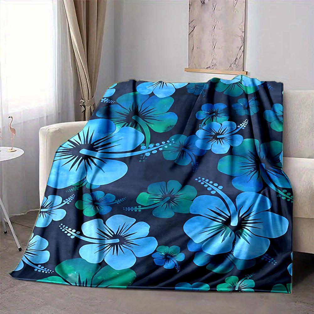1pc Blue Floral Print Blanket Warm, Cozy, And Soft, Suitable for Sofas, Beds, Cars, And Office Use.Perfect for Camping And Travel, Making It a Great G