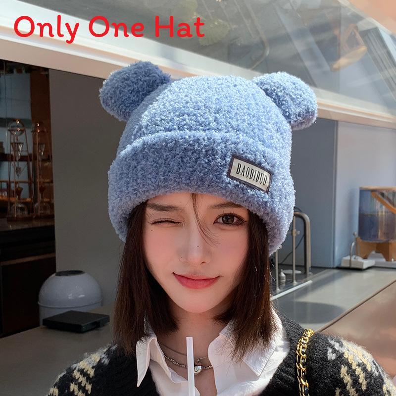 

Knitted Bear Plush Hat With Letter Embroidery For Winter Warmth And Style синий