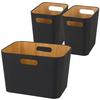 Doshisha Storage Boxes, Eco-Friendly Design Boxes, Set of 3, Large and Small, Canvas and Wood Finish, ESB-BK3P (1 Large Box: 36cm W X 26cm D X 24cm H,