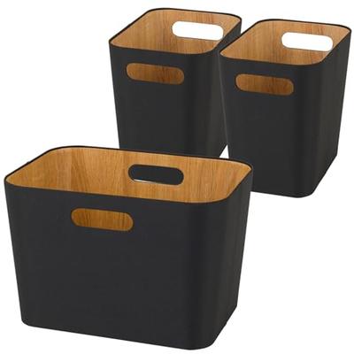 Doshisha Storage Boxes, Eco-Friendly Design Boxes, Set of 3, Large and Small, Canvas and Wood Finish, ESB-BK3P (1 Large Box: 36cm W X 26cm D X 24cm H,