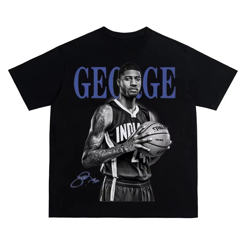 

2025 New Paul George Breathable, Fashionable and Casual High-quality Men s Pure Cotton Round-neck Graphic Print T-shirt 4XL