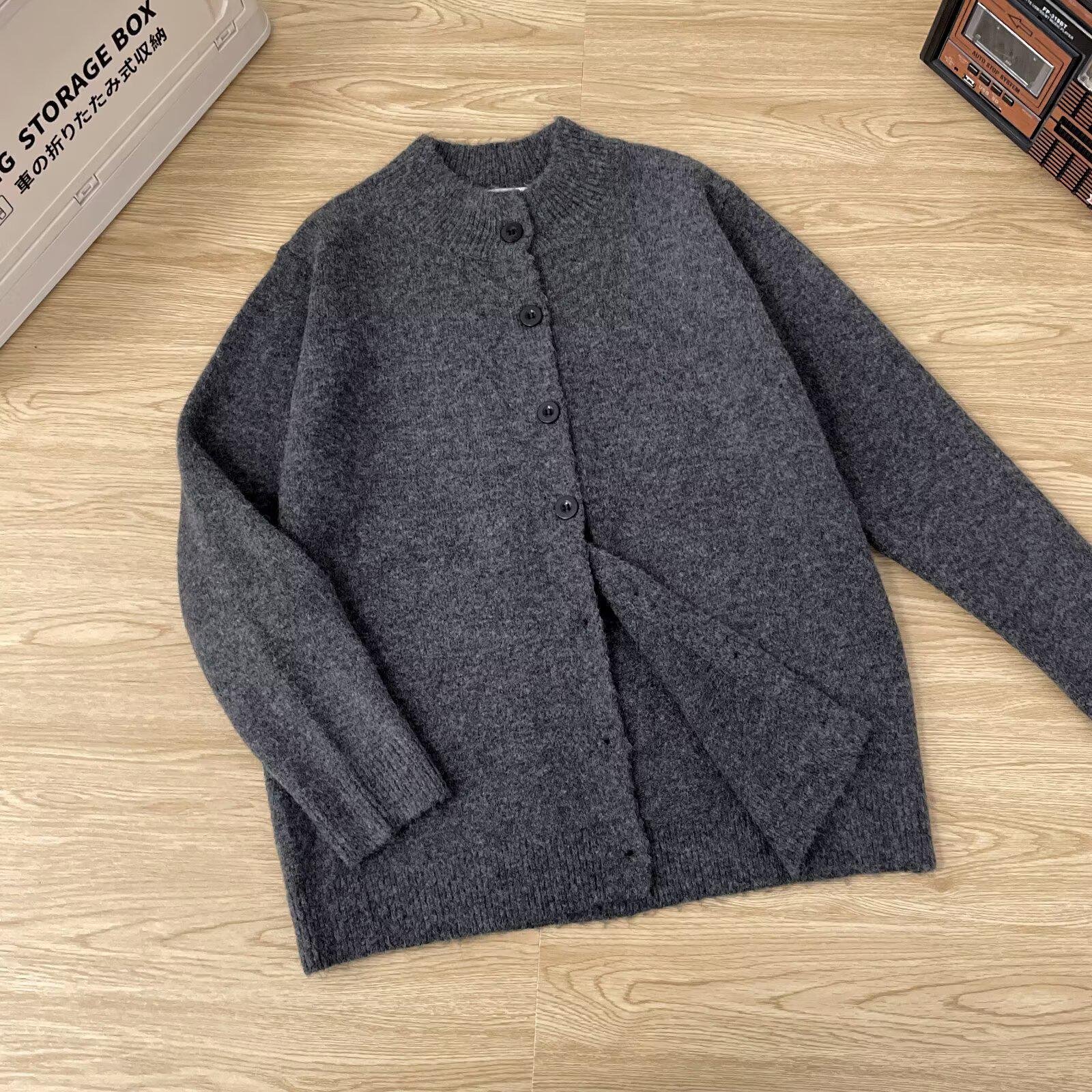 Мужской зимний ретро свободный вязаный кардиган-свитер с воротником-стойкой 2025 XXL