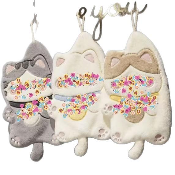 Cartoon Cat Coral Fleece Hand Towel - Absorbent Hanging Towel for Kitchen or Bathroom