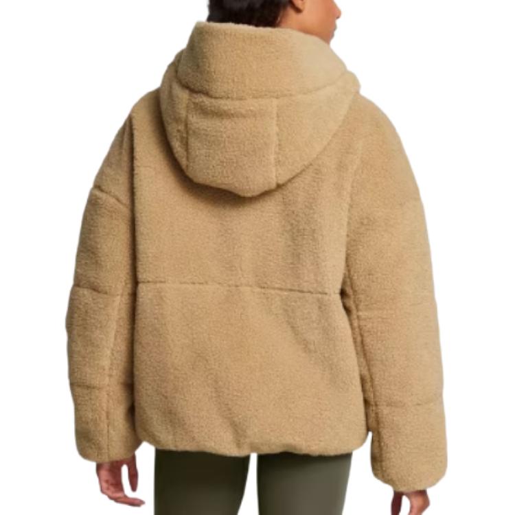 Under Armour Mission Hooded Warm Solid Long Sleeve Fleece Jacket Women Jackets Camel-Brown 1385859-263