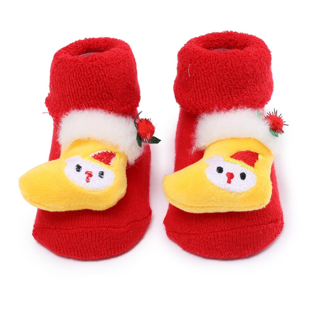 0-1Y Newborn Baby Girl Boy Cotton Socks Infant Cartoon Christmas Socks Anti-slip Middle Tube Floor Socks