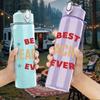 1PC Best Teacher Ever Star Text 750ml Color Plastic Sports Water Bottle Leakproof Flip Straw Lid Suitable for Sports Office Home Use