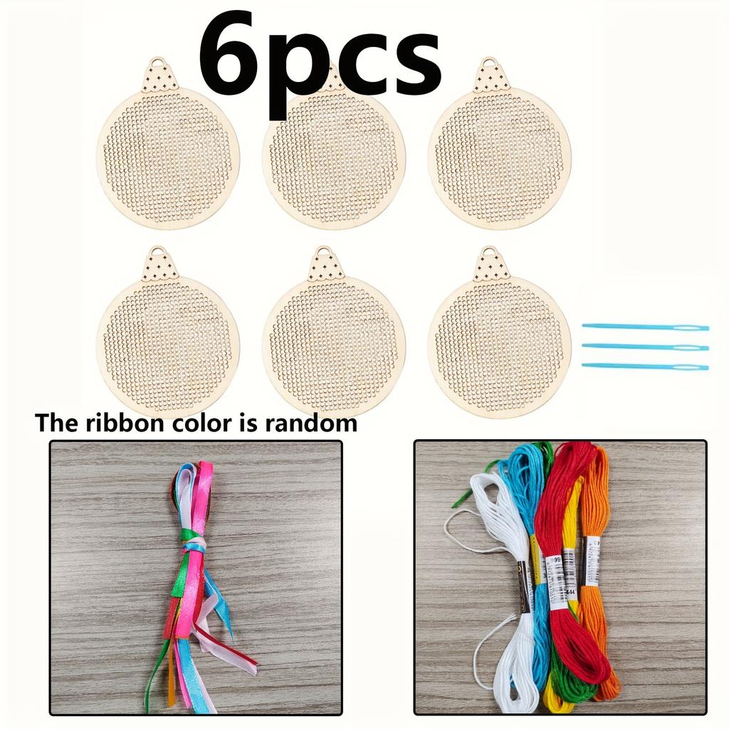 6/12pcs Christmas Wooden Decoration Stitches Kits Wooden Stitching Frames for Adult DIY Christmas Craft Project Dropship