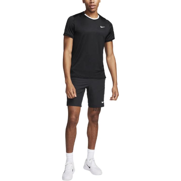Nike Court Advantage Color Block Logo Crew Neck Short Sleeve T-Shirt Men Tops Black FD5320-011