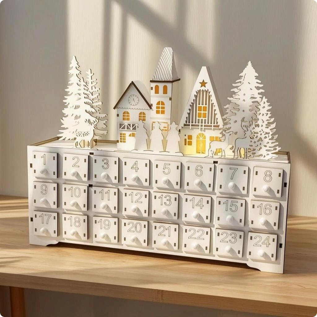 Fillable Wooden Christmas Advent Calendar with Drawers – Reusable Xmas Countdown Decor for Tabletop & Mantel
