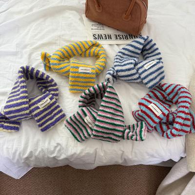 Women's Colorful Striped Scarf Winter Warm Soft Lamb Wool Neckwear with Vibrant Student Women Outdoor Casual Cute Small Scarf
