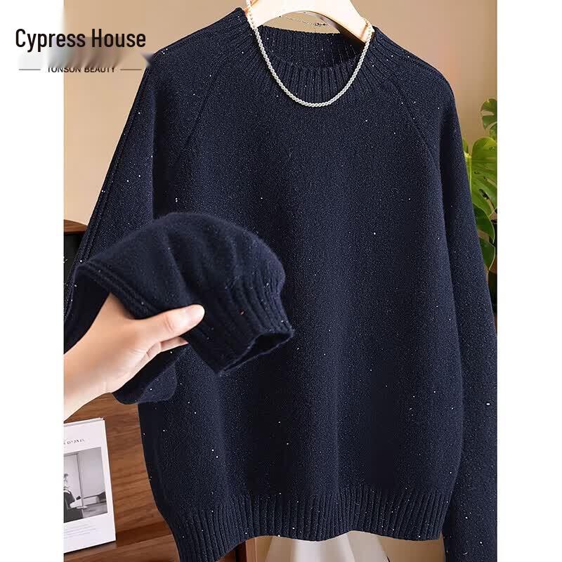 Women's Loose Sequin Round Neck Lamb Wool Blend Sweater