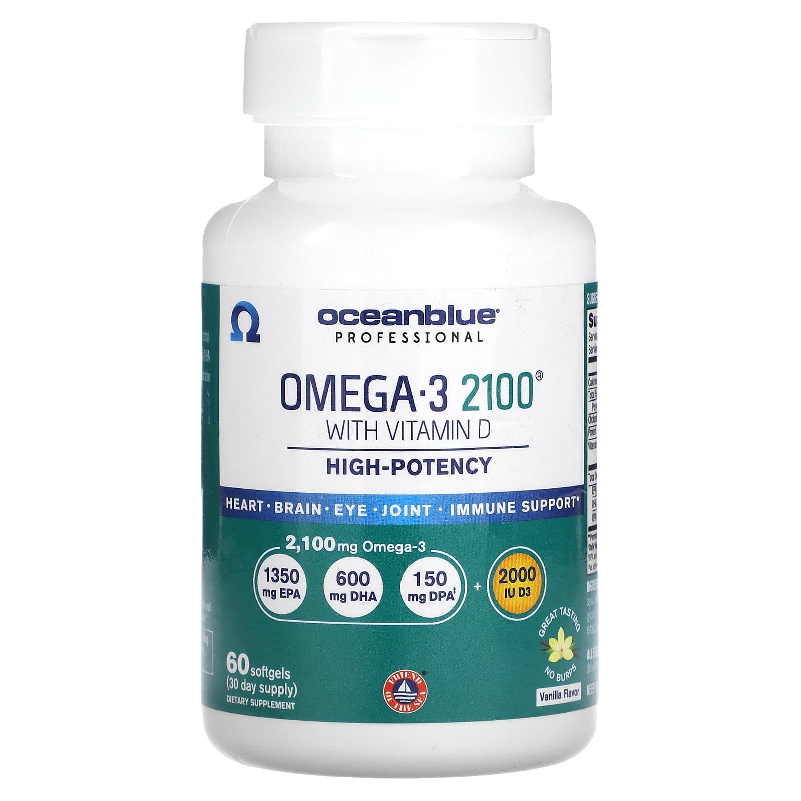 

Professional, Omega 3 2100, with Vitamin D, High Potency, Vanilla, 60 Softgels