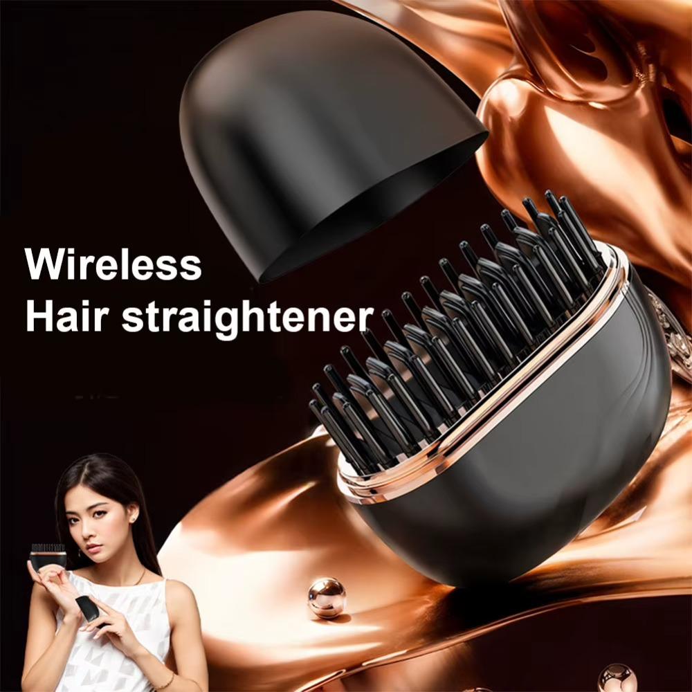 Anti-Scald Shell Mini Cordless Bangs Comb Lightweight Hair Straightener Brush Women