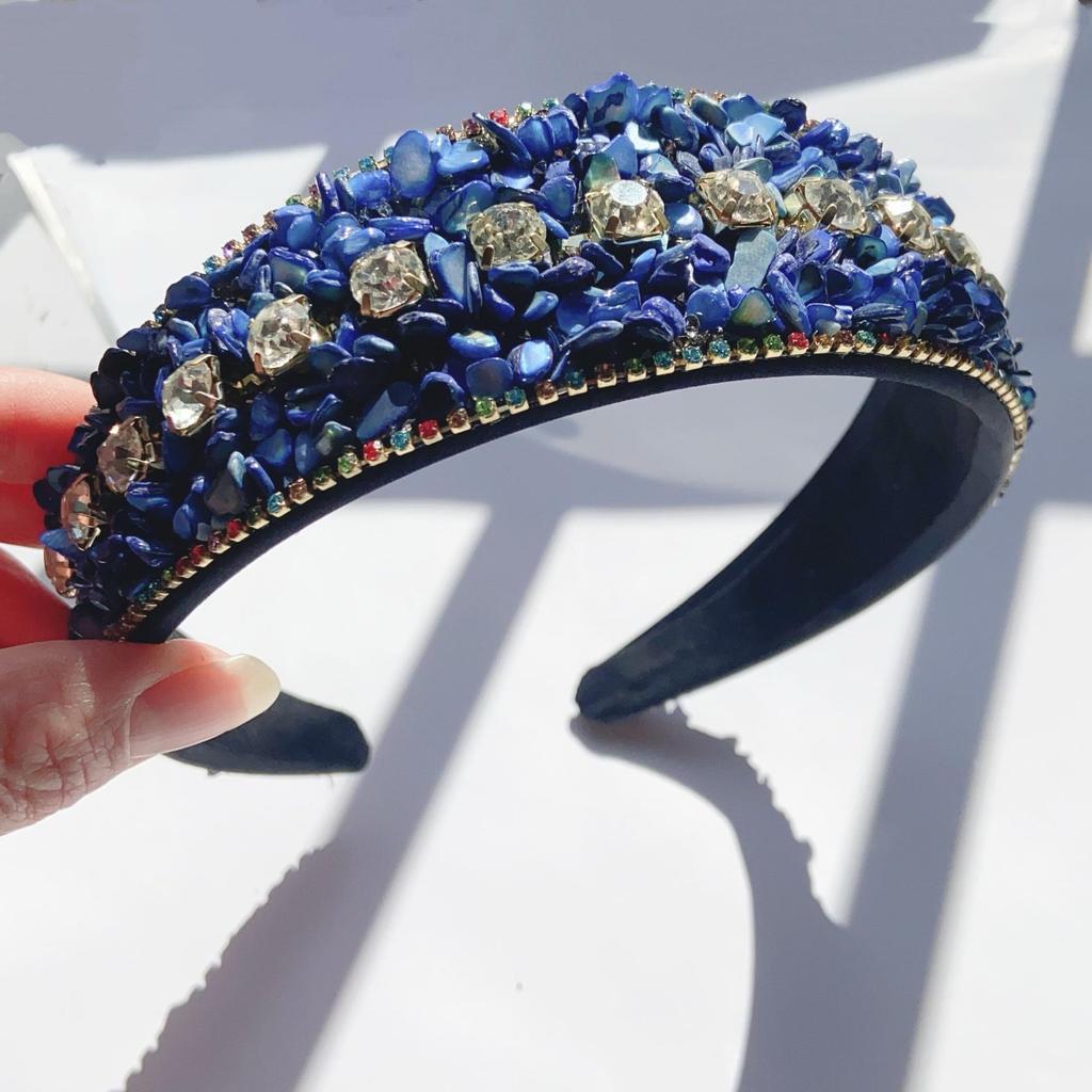 Bentiță Lățime cu Strassuri Turcoaz Sfărâmat Stil European & American – Accesorii de Păr Versatile High-End pentru Femei pentru Toamnă & Iarnă