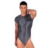 Mens Solid Color Short Sleeve Leotard Glossy Round Neck High Cut Bodysuit Swimwear Sportswear