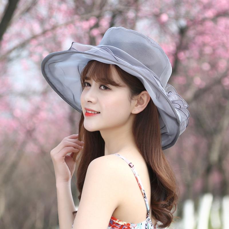 Organza Sun Hat Flower UV Protection Sunshade Beach Hat Small Mesh