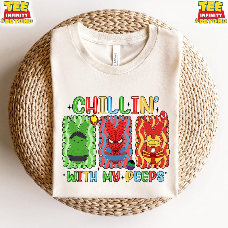 Chillin With My Peeps T-Shirt, Easter Superhero Bunny Tee, Easter Superhero Peeps Shirt, Cute Marvel Superhero Bunny Easter T-Shirt For Kids 150
