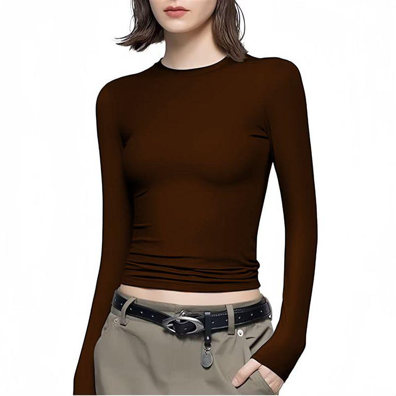 Solid Color round Neck Neck Long Sleeved Top Women Solid round Neck Long sleeve Top