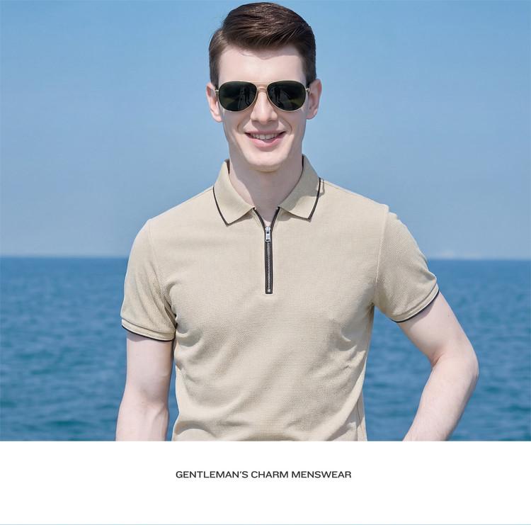 Light luxury casual summer short-sleeved T-shirt with mulberry silk and golden wool, men's zipper collar polo shirt