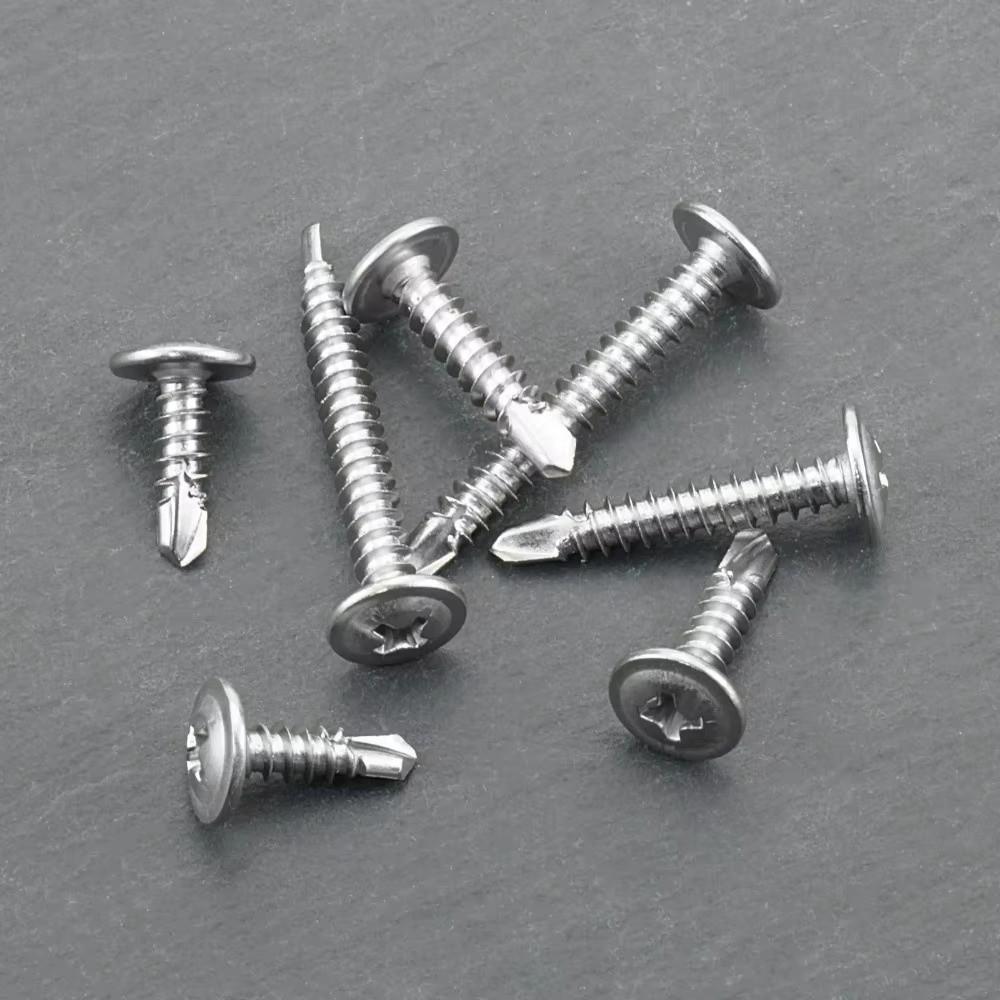 50PCS Stainless Steel Self Tapping Screws Flat Head Cross Phillips Metal Screws Round Washer High-Strength Self Drilling Screws