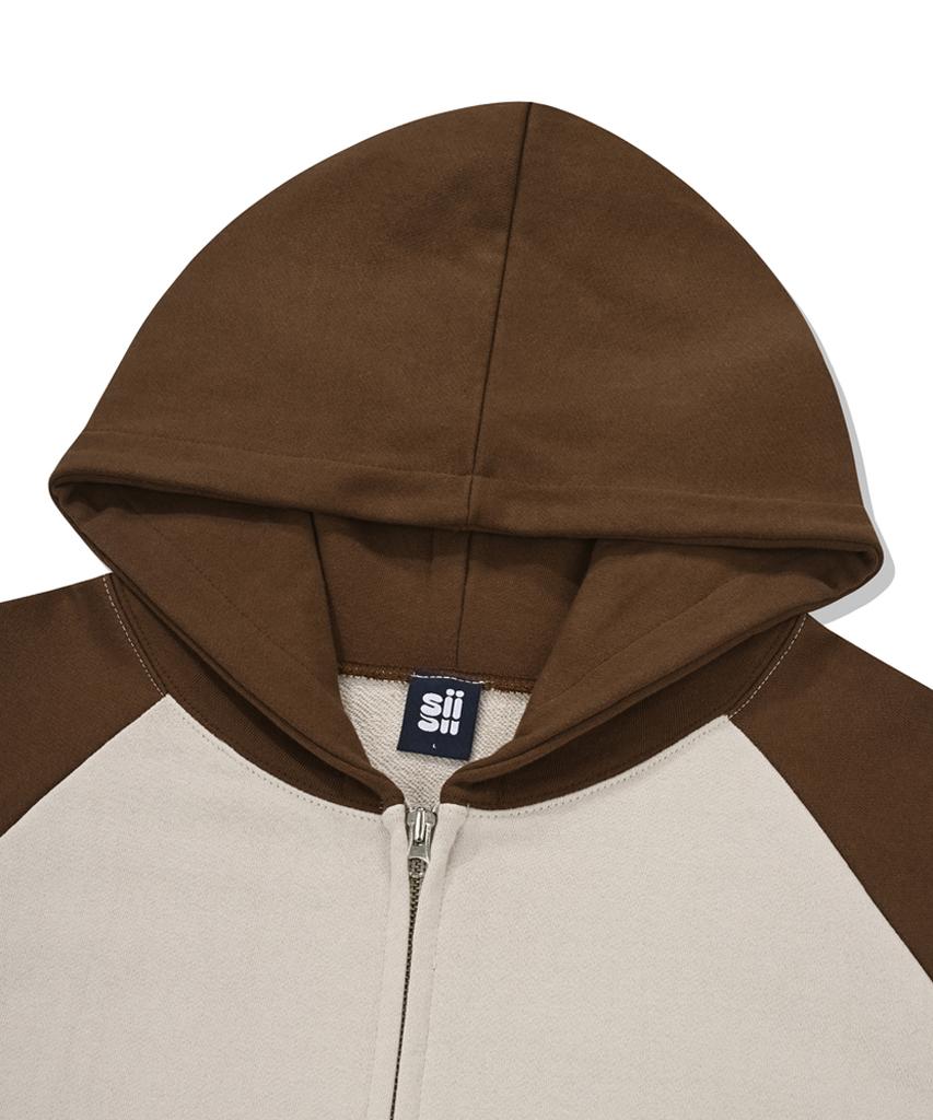 Pages Is Ii Basic Two-Way Raglan Color Block Zip-Up Hoodie Brown