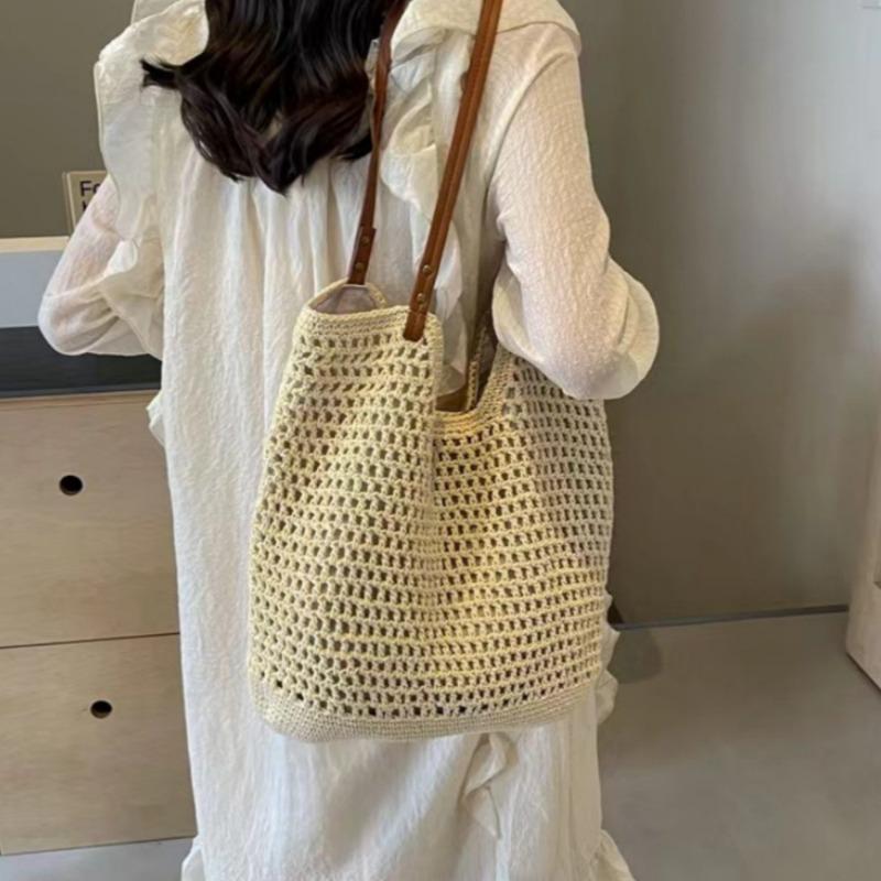 Premium Straw Woven Bag Women's Handwoven Bag Large Capacity Shoulder Tote Bag Seaside Vacation Beach Bag Women's Bag