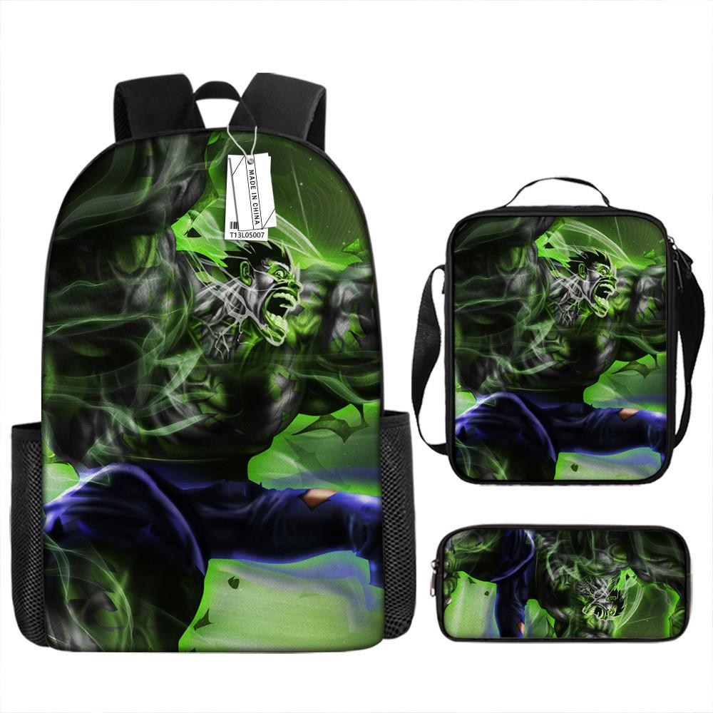 Children Backpack Three Piece Set With The Avengers Hulk Print Design For School Use