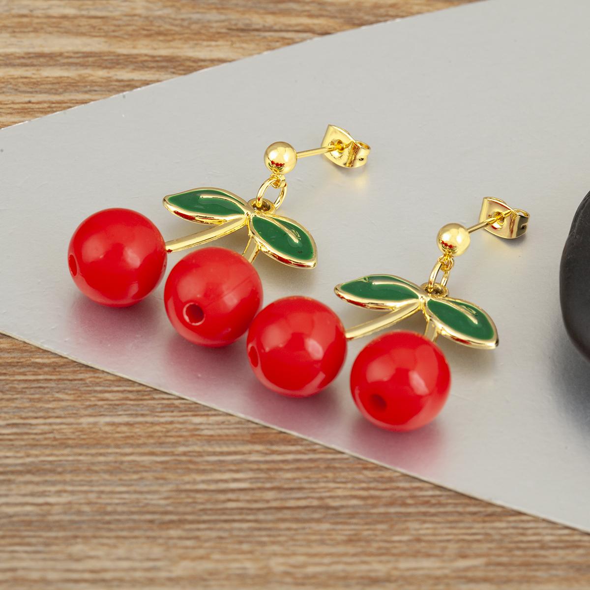 

Nidin New Fashion Cherry Shape Glossy Drop Earrings For Women Female Anniversary Party Sweet Temperament Style Ear Jewelry Gifts
