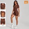 Europäischer & Amerikanischer 3D Ästhetischer Kurzarm Jumpsuit mit Offenem Rücken für Yoga und Fitness