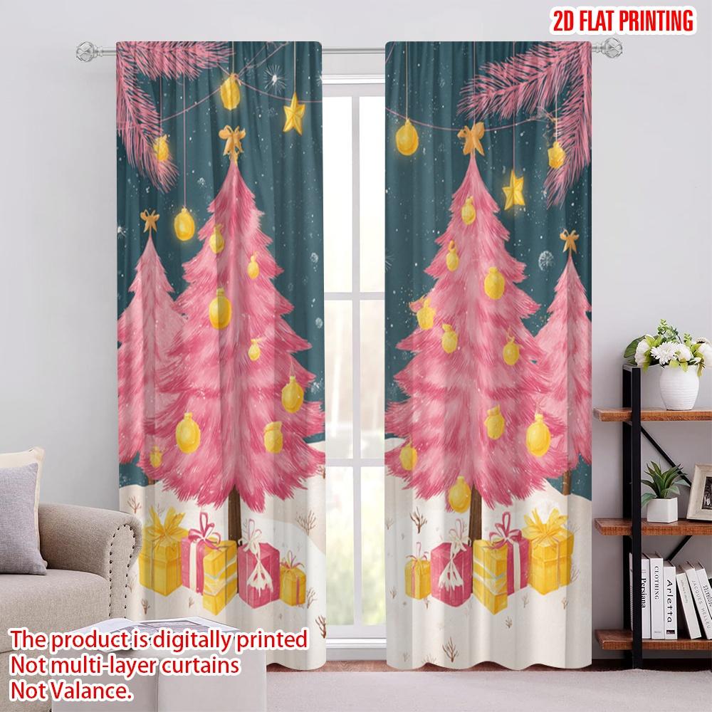 

2pcs,2D plane printing Contemporary Curtains Christmas Tree & Gift Versatile Polyester Fabric (without rod) Room Decor Ldeal for 52.50 × 116.00 cm 2 pcs
