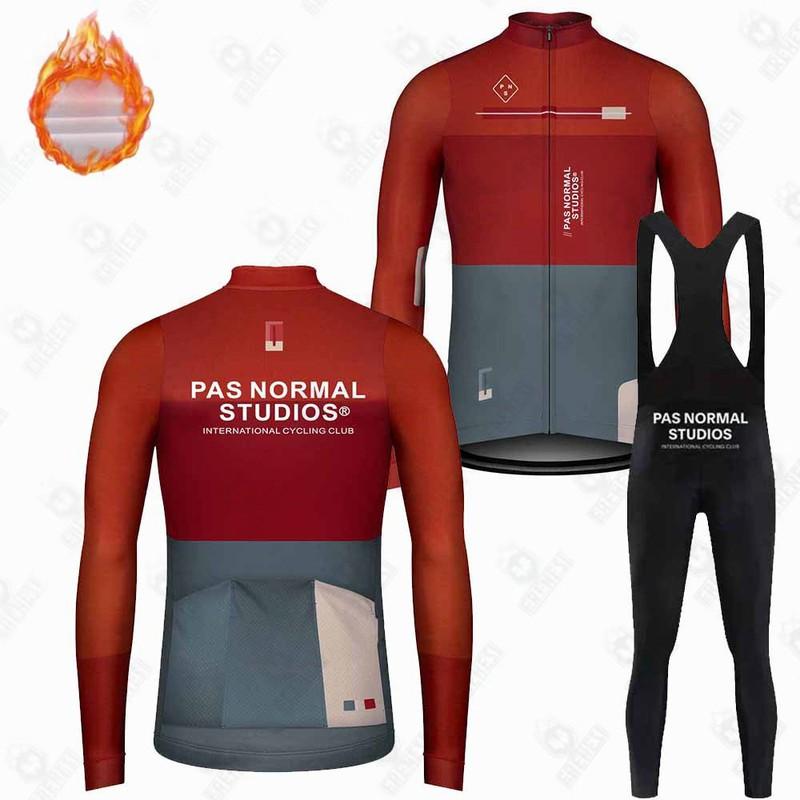 Winter Fleece Cycling Set Long Sleeve Bib Pants Thermal Outdoor Bike Wear Road Mountain Biking