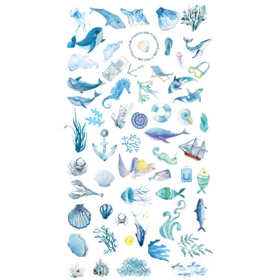 50Pcs Blue Ocean Graffiti Stickers Waterproof Strong Adhesive Clear Print Luggage Water Bottles Laptops Stickers DIY Decoration