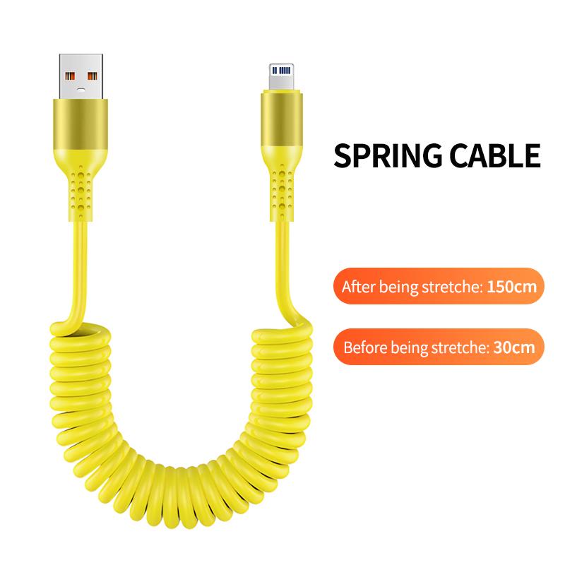 1.5M Coiled USB-C Type C 5A Fast Charging Data Cable 90 Right Angle Retractable Pure Copper Mobile Phone Cord for