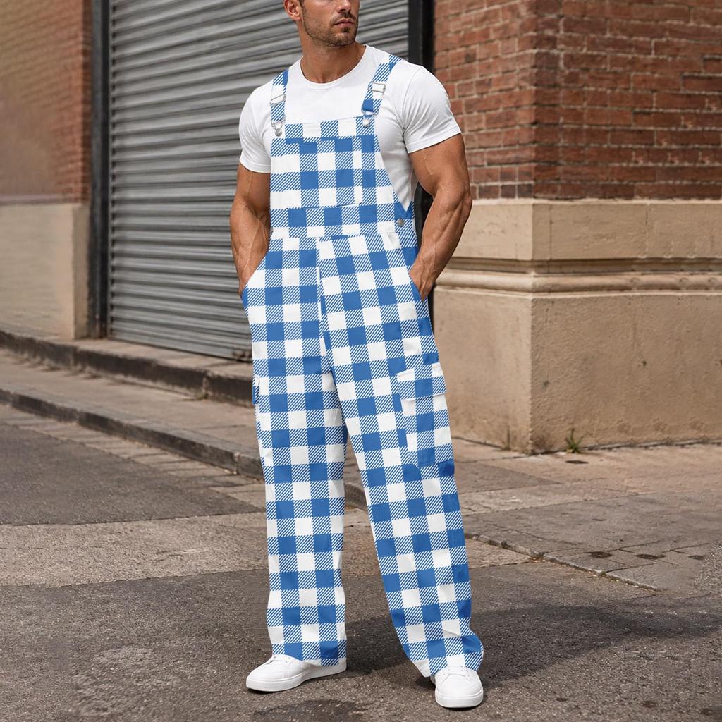 Men's Loose Fit Cargo Bib Overalls, Wide Leg Jumpsuit with Multi-Function Pockets