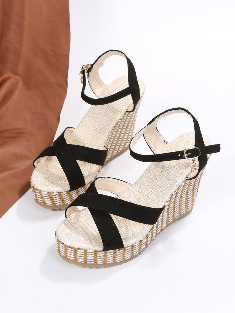Wedge heel sandals summer new one-word buckle with muffin thick-soled buckle sandals